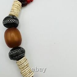 Vintage Large Tribal Berber Bakelite Amber Red Beads Necklace African Morrocan