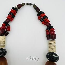 Vintage Large Tribal Berber Bakelite Amber Red Beads Necklace African Morrocan