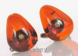 Vintage Modernist Scandanavian 835 Sterling Silver Cherry Amber Cufflinks Bugs