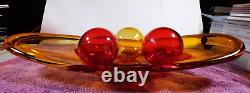 Vintage Murano Sommerso Glass Geode Tray Red Amber Tones 3 Glass Balls Include