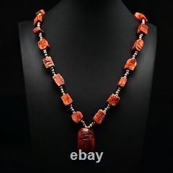 Vintage Original East India Red Agate Carnelian Gemstone Pendant Estate Necklace