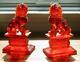 Vintage Pr Carved Chinese Cherry Amber Foo Dogs 7.5 Insect Inclusion Genuine