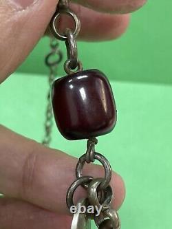 Vintage Rare hand made Palestinian Cherry Amber Faturan silver Necklace 90g R4