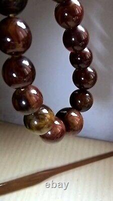Vintage Red Cherry Marbled Yellow Amber Bakelite Graduated Beads Necklace