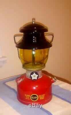 Vintage Red Sears Lantern Single Mantle amber Globe beautiful 12-63