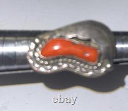 Vintage Sterling Silver Antique Red Coral Floral Leaf Ring Size 5.5