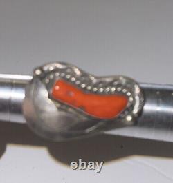 Vintage Sterling Silver Antique Red Coral Floral Leaf Ring Size 5.5