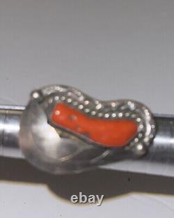 Vintage Sterling Silver Antique Red Coral Floral Leaf Ring Size 5.5