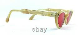 Vintage Sunglasses Cat Eye Cute Gold Color Amber Acetate Ladies Red Lens 1950's