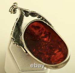 Vintage sterling silver cognac red amber floral ornate pendant