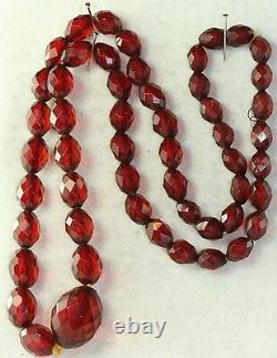 Vtg Antique 30 Inch Cherry Amber Bakelite Beads Necklace 40 Grams