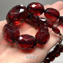 Vtg Cherry Amber Bakelite Necklace 27 Tested Faceted Graduated Bead Gold Filled
