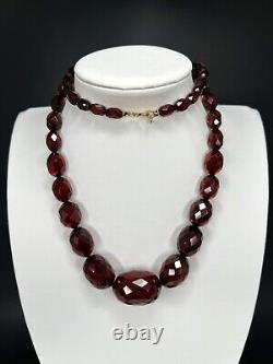 Vtg Cherry Amber Bakelite Necklace 27 Tested Faceted Graduated Bead Gold Filled
