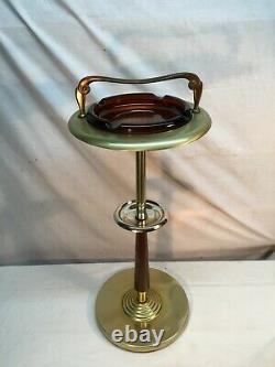 Vtg Mid Century Dutch Modern Smoking Stand Red Amber Glass Ash tray 25in Tall