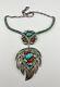 Vtg Navajo Sterling Silver Turquoise & Coral Heishi Collar Bib Dangle Necklace