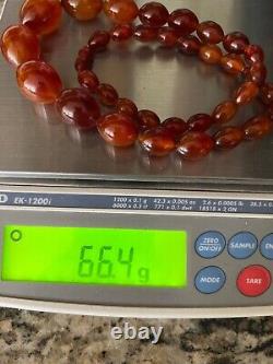 Vtg Tested + Deco Swirl Cherry Amber Bakelite Graduated Bead Necklace 66.4 g 23