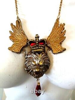 Winged Lion Woman Jewelry Talisman Amulet Pendant Necklace Pearl Royal Crown Bib