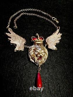 Winged Lion Woman Jewelry Talisman Amulet Pendant Necklace Pearl Royal Crown Bib