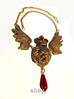 Winged Lion Woman Jewelry Talisman Amulet Pendant Necklace Pearl Royal Crown Bib