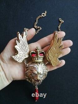 Winged Lion Woman Jewelry Talisman Amulet Pendant Necklace Pearl Royal Crown Bib