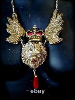 Winged Lion Woman Jewelry Talisman Amulet Pendant Necklace Pearl Royal Crown Bib