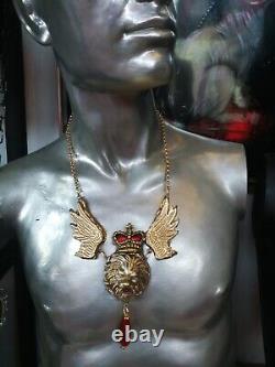 Winged Lion Woman Jewelry Talisman Amulet Pendant Necklace Pearl Royal Crown Bib