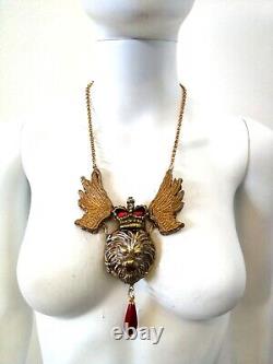 Winged Lion Woman Jewelry Talisman Amulet Pendant Necklace Pearl Royal Crown Bib