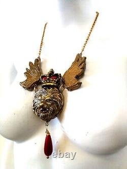 Winged Lion Woman Jewelry Talisman Amulet Pendant Necklace Pearl Royal Crown Bib