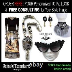 Winged Lion Woman Jewelry Talisman Amulet Pendant Necklace Pearl Royal Crown Bib