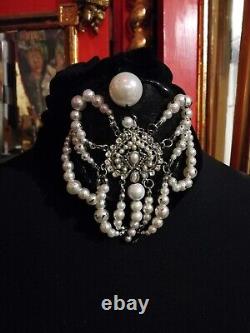 Woman jewelry victorian choker pearl collar collier necklace black velvet gothic