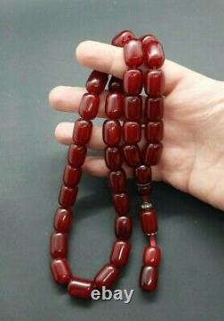 105.6 Grams Antique Faturan Cerise Bakélite Ambre Perles Rosaire Misbah Marbré