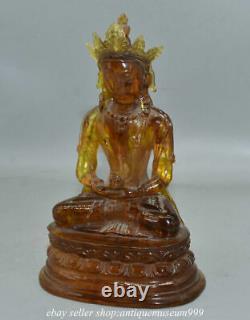 10.4 Chine Rouge Ambre Carving Bouddhisme Amitayus Longévité Dieu Déesse Statue