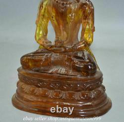 10.4 Chine Rouge Ambre Carving Bouddhisme Amitayus Longévité Dieu Déesse Statue