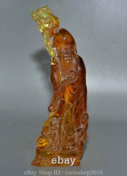 10.4 Vieille Ambre Rouge Chinoise Sculptée Longévité Shooux Dieu Tongzi Peach Statue