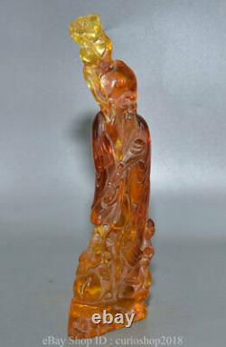 10.4 Vieille Ambre Rouge Chinoise Sculptée Longévité Shooux Dieu Tongzi Peach Statue