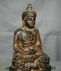 10.4 Vieille Main Rouge Ambre Sculptée Tibet Bouddhisme Shakyamuni Amitabha Bouddha Statue
