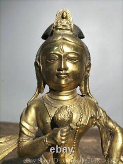 10.6 Vieux Tibet Bouddhisme Cuivre Guanyin Kwan-yin Déesse Bouddha Lotus Statue