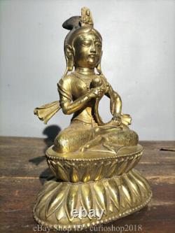 10.6 Vieux Tibet Bouddhisme Cuivre Guanyin Kwan-yin Déesse Bouddha Lotus Statue
