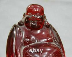 10 Chinois Rouge Amber Carving Stand Happy Laugh Maitreya Bouddha Luck Statue