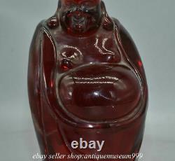 10 Rare Rouge Chinois Ambre Carving Happy Laugh Maitreya Bouddha Luck Sculpture