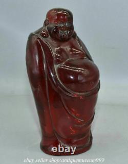 10 Rare Rouge Chinois Ambre Carving Happy Laugh Maitreya Bouddha Luck Sculpture