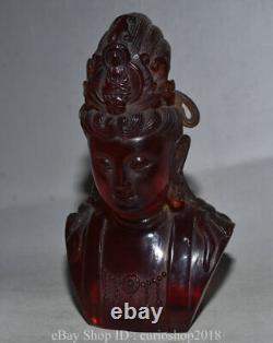 10 Vieille Ambre Rouge Chinoise Sculptée Guanyin Bodhisattva Bouddha Bust Statue