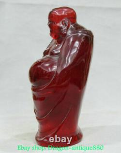 10 Vieux Chinois Rouge Ambre Sculpté Stand Heureux Maitreya Bouddha Sculpture