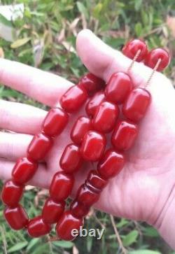110.5 Grams Antique Faturan Cerise Bakélite Ambre Perles Rosaire Misbah Marbré