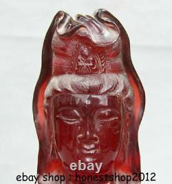 11.2 Chine Rouge Amber Sculpté Guanyin Kwan-yin Bodhisattva Tête Buste Statue