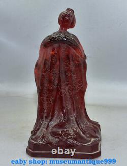 11.2'' L'ancienne Chine Rouge Ambre Main Sculptée Belle Femme Statue De Beauté