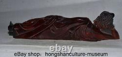 11.4 Vieux Tibet Bouddhisme Ambre Rouge Sculpté Shakyamuni Bouddha Sleep Statue