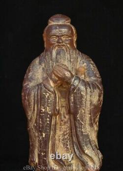 11.6 Ancien Savant Chinois Rouge Ambre Sculptée Dynasty Kongzi Confucius Statue