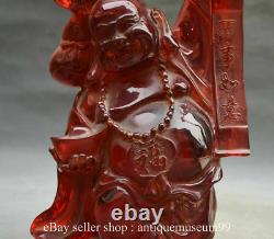 11.6 Bouddhisme Chinois Ambre Rouge Sculpté Heureux Laugh Maitreya Bouddha Ruyi Statue