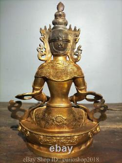 11.6 Vieux Tibet Bouddhisme Cuivre Amitayus Longévité Dieu Déesse Bouddha Statue